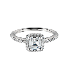 Asscher Cut Halo Diamond Engagement Ring in 18K White Gold