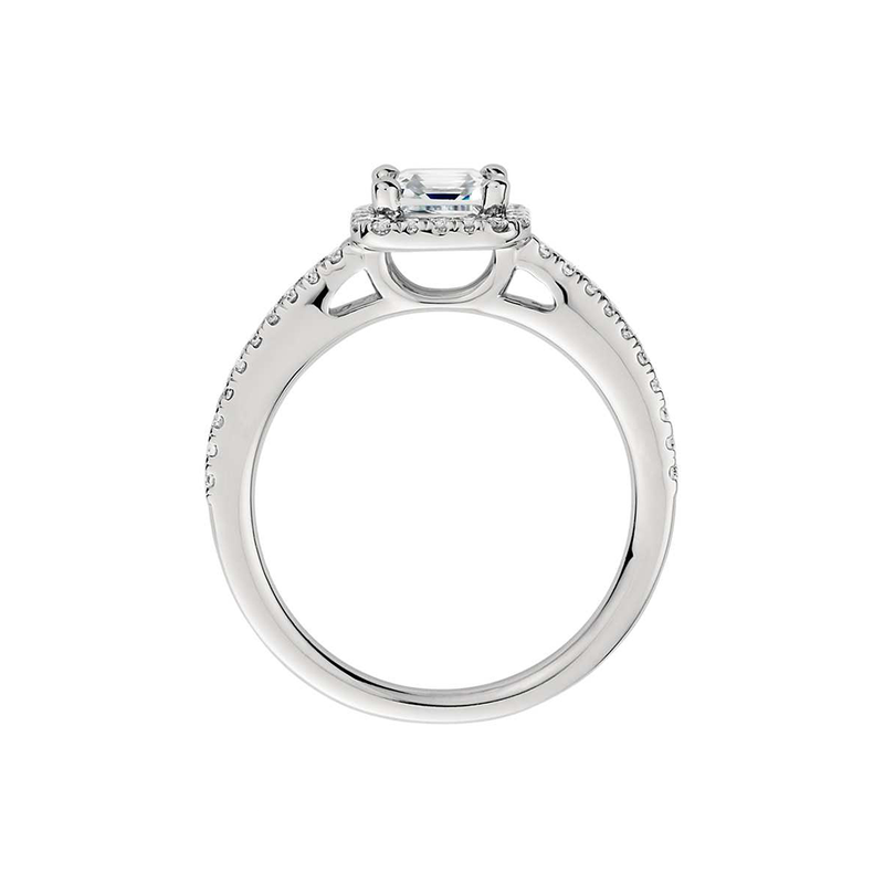 Asscher Cut Halo Diamond Engagement Ring in 18K White Gold