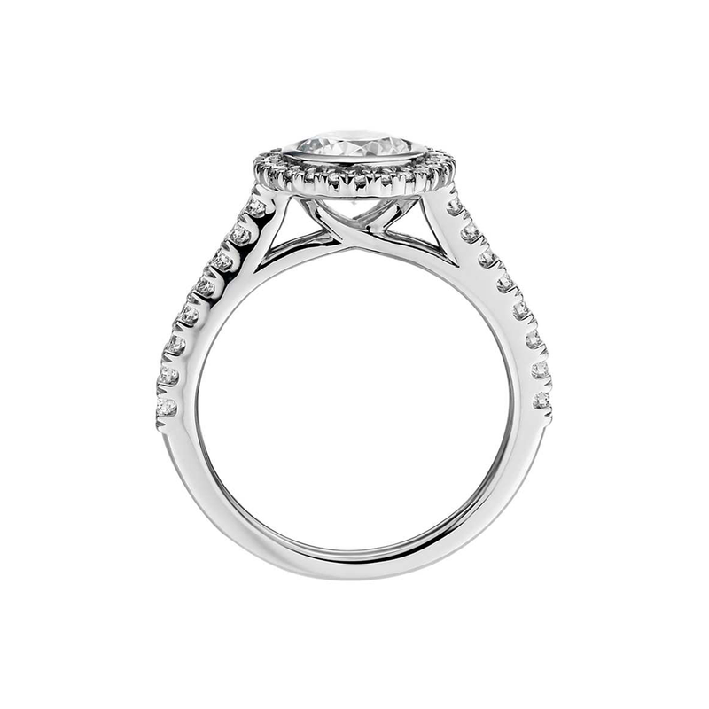 Bezel Halo Pavé Diamond Engagement Ring in 18k White Gold