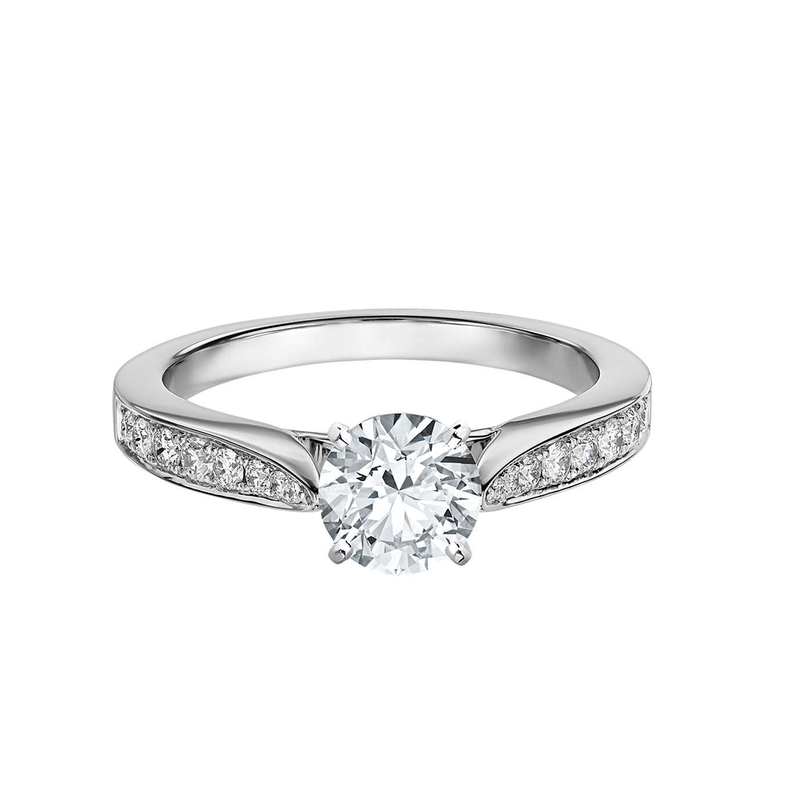 18k White Gold Tapered Pavé Diamond Engagement Ring