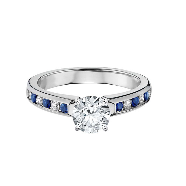 18k White Gold Channel Set Sapphire and Diamond Engagement Ring