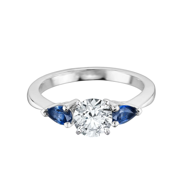 18k White Gold Classic Deep Blue Pear Shaped Sapphire And Diamond Engagement Ring