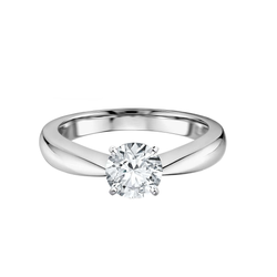 18k White Gold Classic Tapered Four Claw Solitaire Diamond Engagement Ring