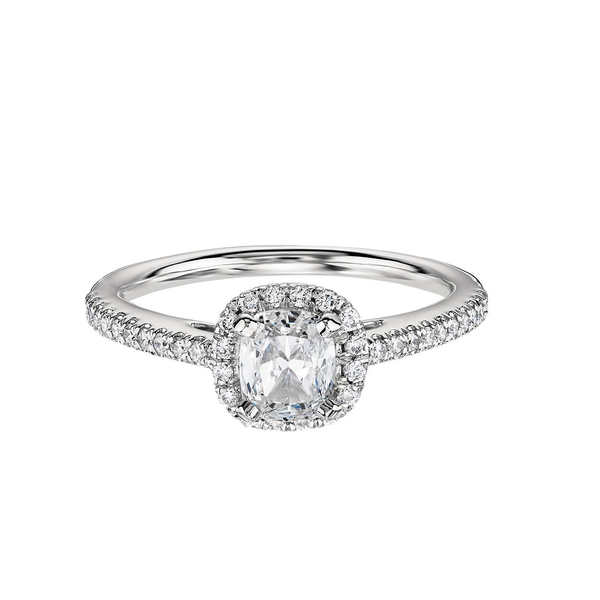 Cushion Cut Halo Diamond Engagement Ring in 18k White Gold