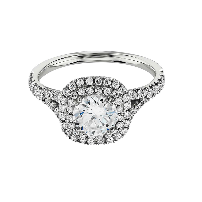 18k White Gold Duet Halo Engagement Ring