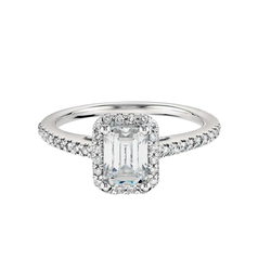 Emerald Cut Halo Diamond Engagement Ring in 18k White Gold