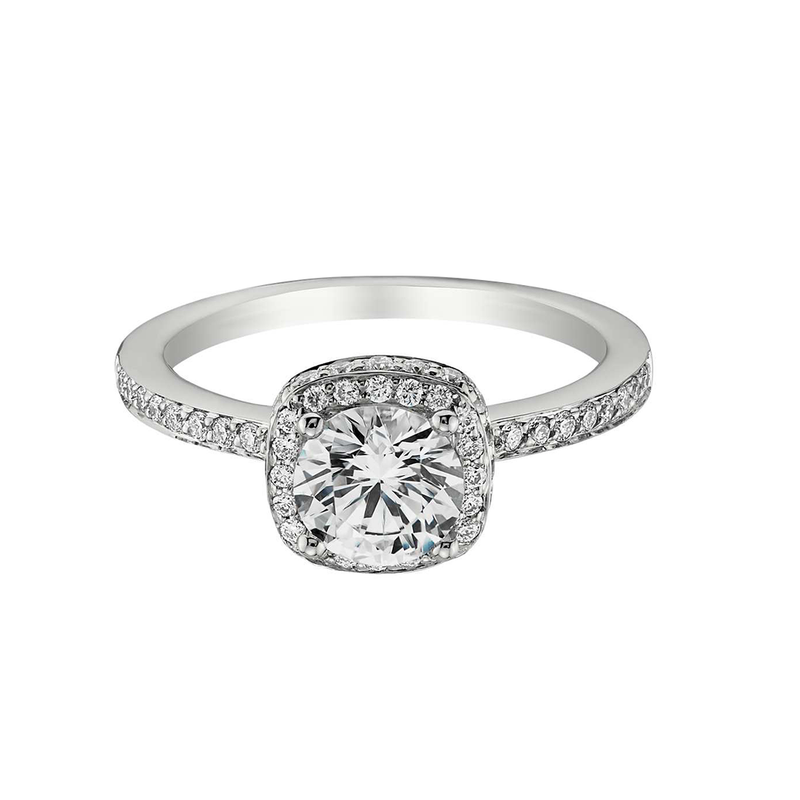 18k White Gold Single Halo Diamond Engagement Ring