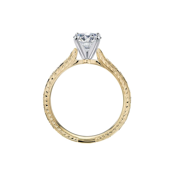 18k Yellow Gold Solitaire Hand Engraved Diamond Engagement Ring