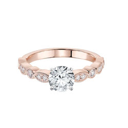 18k Rose Gold Milgrain Marquise and Dot Diamond Engagement Ring