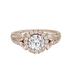 18k Rose Gold Halo Floral Rose Diamond Engagement Ring