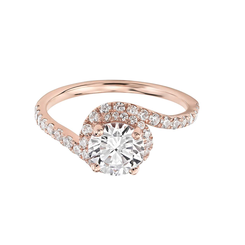 18k Rose Gold Halo Luxuriousness Rose Twist Diamond Engagement Ring