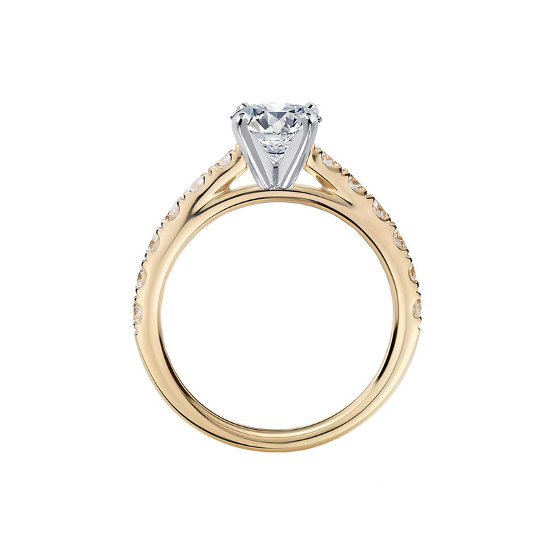 18k Yellow Gold Riviera Cathedral Pavé Diamond Engagement Ring