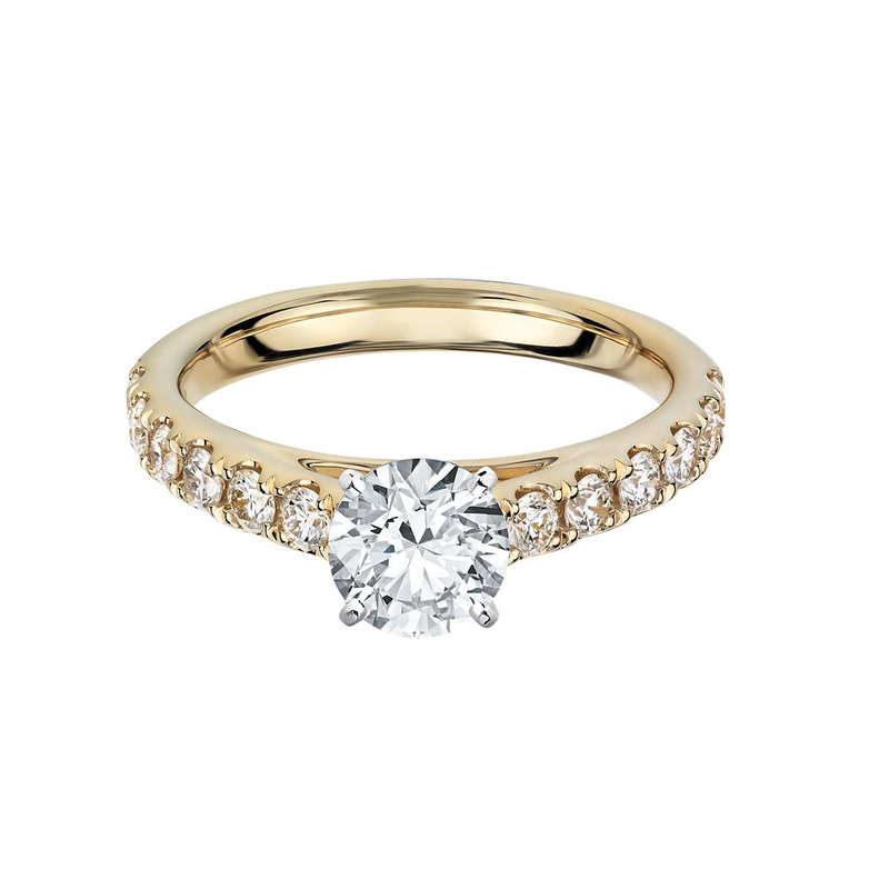 18k Yellow Gold Riviera Cathedral Pavé Diamond Engagement Ring