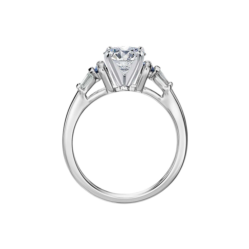 18k White Gold Deep Sapphire and Diamond Baguette-Cut Diamond Engagement Ring