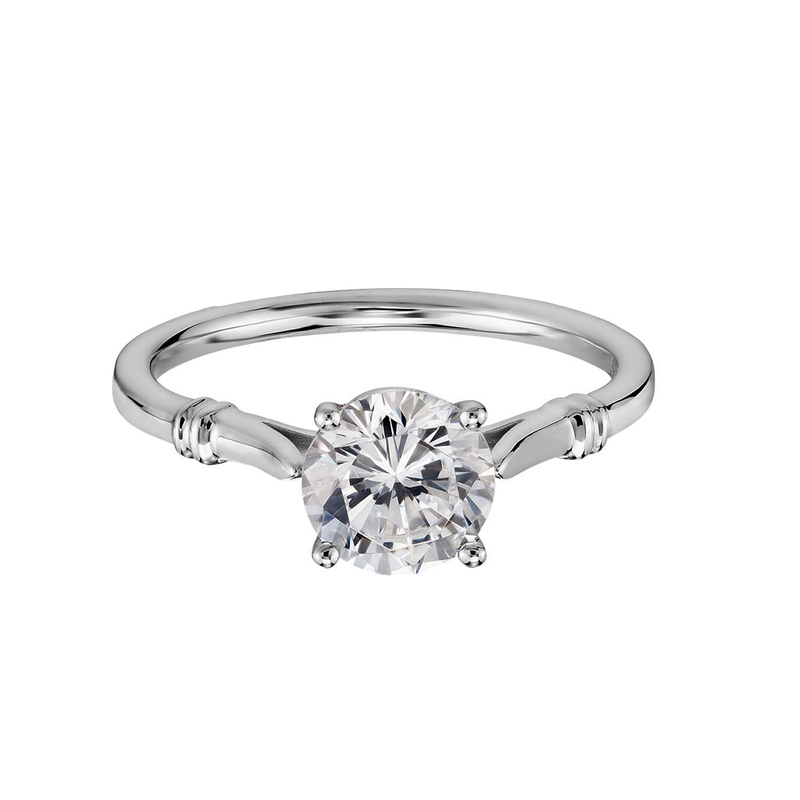 18k White Gold Solitaire Two Stripe Diamond Engagement Ring