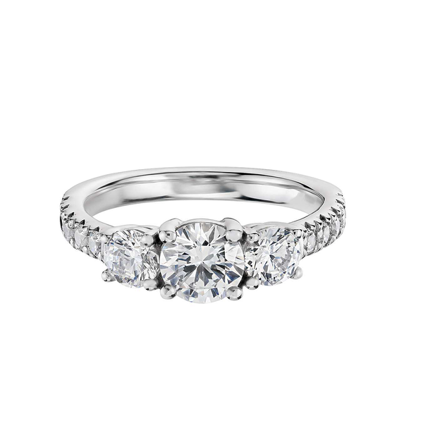 18k White Gold Three Stone Pavé Diamond Engagement Ring