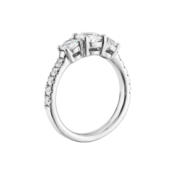 18k White Gold Three Stone Pavé Diamond Engagement Ring